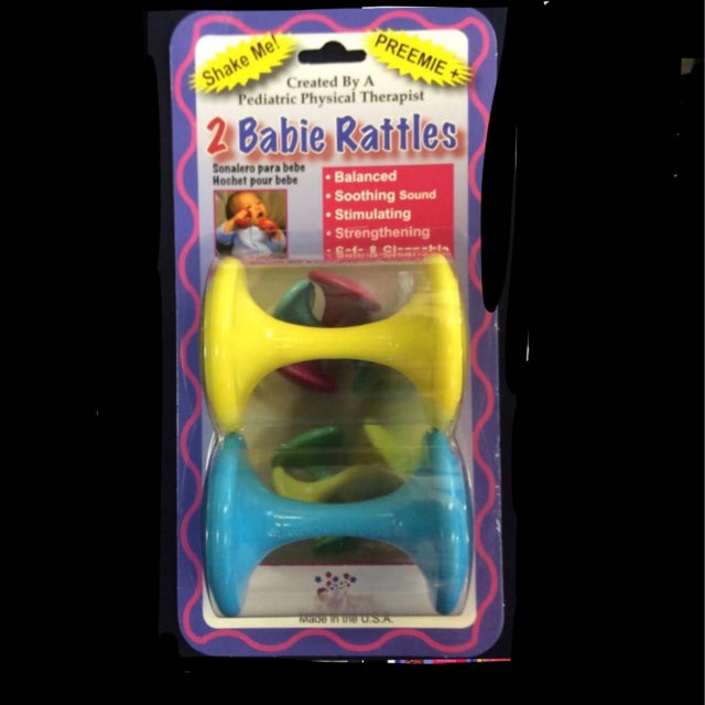 Baby Rattles 2 Pack Blue and Yellow, 1 Developmental Toy Designed by
